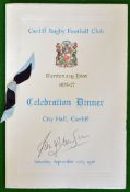 1976 Cardiff Rugby Football Club Centenary Signed Dinner Menu – held on 25th September 1976, at City