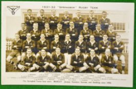 1931/32 South Africa Rugby Team Postcard: Springbok Touring team c/w team legend