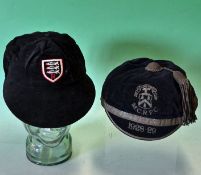 1928/28 M.C.R.F.C. navy blue velvet rugby cap with silver braid tassel, crest and date to the peak