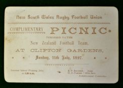 Rare 1897 New South Wales Rugby Football Union Complimentary Picnic card – held in honour of the New