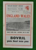 1949 Wales v England signed rugby programme: Played at Cardiff Arms Park and signed by 5 of the