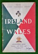 1956 Ireland v Wales (Champions) Rugby programme – played on 10th March at Lansdowne, usual pocket