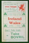 1930 Wales v Ireland rugby programme – played on 8th March at St Helens, Swansea – usual pocket fold