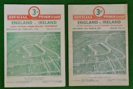 1950s England v Ireland signed rugby programmes – played at Twickenham ‘50 ( one signature) and ‘