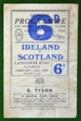 1952 Ireland v Scotland Rugby programme – played on 23rd February at Lansdowne, some creasing,