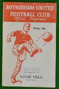 1961 Rotherham United v Aston Villa Football Programme: League Cup Final 1st Leg 22nd August 1961