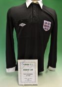 1981 ECWC Official England Referee Umbro Shirt and signed match programme : Black with white collier