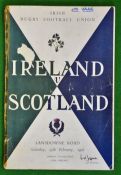 1956 Ireland v Scotland Rugby programme – played on 25th February at Lansdowne, with tape to