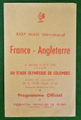 1956 France v England Rugby Programme – played on 4th April 1956 at Olympique de Colombes, a