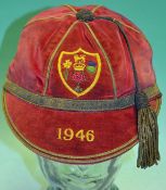 1946 Great Britain Rugby League Tour Cap: first post war tour to Australia - red velvet cap with