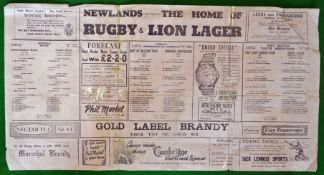 Scarce 1955 British Isles v South Africa Rugby Programme – played on 20th August 1955 at Newlands, a