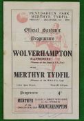 1949 Merthyr Tydfil V Wolverhampton Wanderers Football Programme: Friendly played on Monday 5th