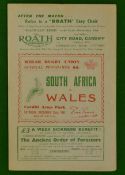 1951 Wales v South Africa signed rugby programme: Played at Cardiff Arms Park 20th January 1951,