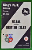1962 British Lions v Natal rugby programme – played at Kings Park Durban on 27th June Lions won 13-3