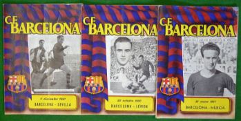 1950/51 Barcelona Home Football Programmes: Barcelona v Murcia, v Lerida, v Seville all at the Les