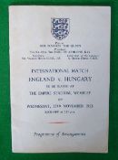 1953 England v Hungary Football Itinerary: Played at Wembley Stadium 25th November 1953. On 25