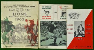 1962 British Lions rugby selection to incl National Souvenir Programme large paper edition and small