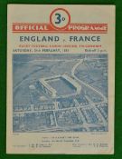 1951 England v France signed rugby programme – played at Twickenham - signed (1), player change