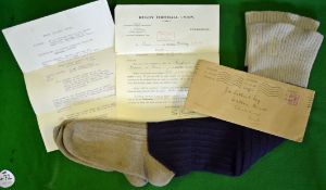1931 England Rugby Socks: Blue and White together with Call to Play letter 6th April 1931 England