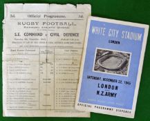 2x War time Rugby Charity match programmes - to incl 1943 South Eastern Command v Civil Defence