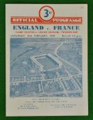 1949 England v France signed rugby programme – played at Twickenham - signed (1), player change