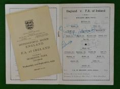 1949 England v F.A. of Ireland signed Football Programme and Itinerary: Played at Goodison Park 21st