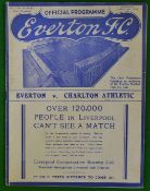 1938 Everton v Charlton athletic Football Programme: Played on 16th April 1938 good clean flat