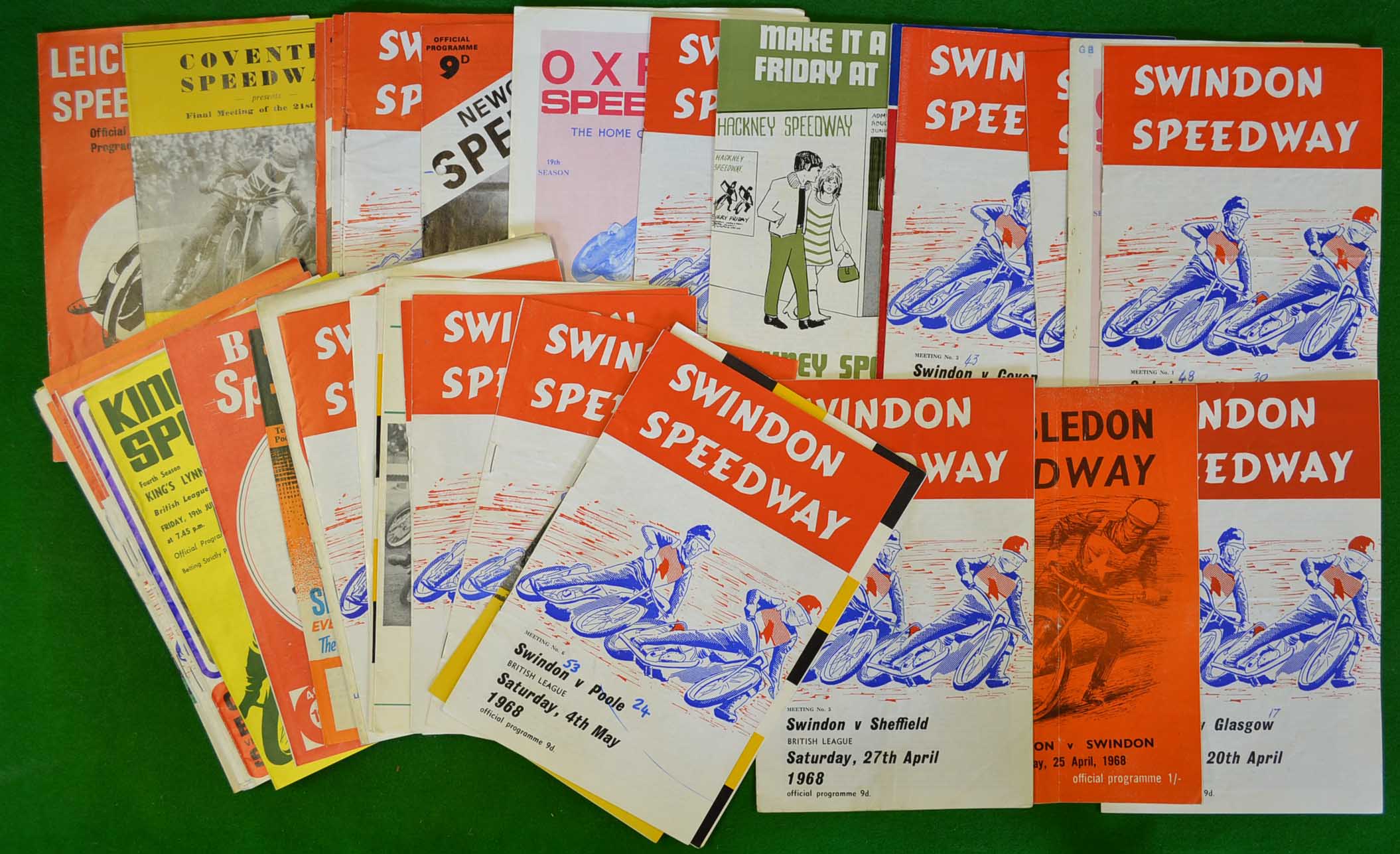 Collection of 1968 Season Swindon Speedway Programmes: To include Home and Away featuring Oxford,
