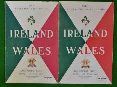 1950s Ireland v Wales signed rugby programmes: Played at Lansdowne Road in ‘56 and ’58 both signed –