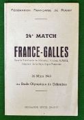 1949 France v Wales Rugby Programme – played on 26th March 1949 at Olympique de Colombes, a single