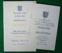 1951 England v Argentina Football Menu &Itinerary: To consist of Menu held at The Park Lane Hotel