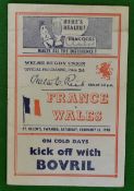 1948 Wales v France signed rugby programme: Played at St Helens Swansea 21st February 1948 signed by