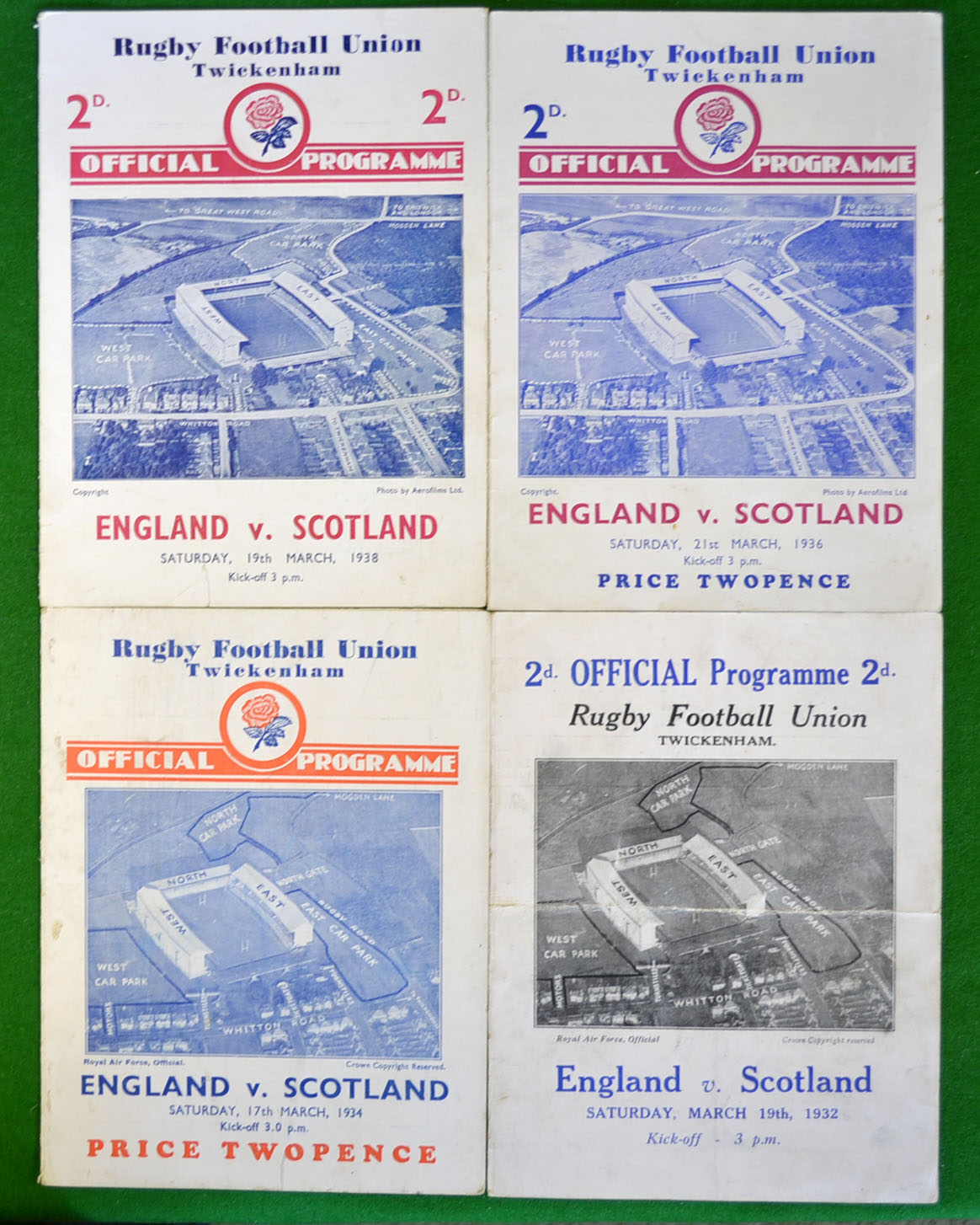 Collection of 1930s England v Scotland rugby programmes – to incl 32, 34 Triple Crown winners, 36