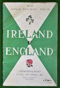 1955 Ireland v England Rugby programme – played on 12th February at Lansdowne, slight speckle damp