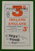 1949 Ireland v England Rugby Programme – played at Landowne Road on 12/02/49, some light creasing,