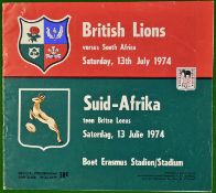 1974 South Africa v British Lions Rugby Programme: 3rd Test played at Boet Erasmus Stadium 13th July
