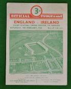 1948 England v Ireland rugby programme – played at Twickenham on 14/02/48 with some writing,