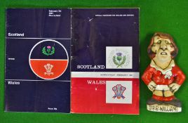 J.P.R. Williams - original small Grogg Welsh Rugby figure and match programmes – “J.P.R. Williams"