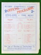 1929 England v The Rest rugby programme – played at Twickenham on Sat 5th Jan – single folded