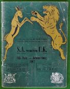 1962 Scarce British Lions v South Africa First test match rugby programme – played at Ellis Park