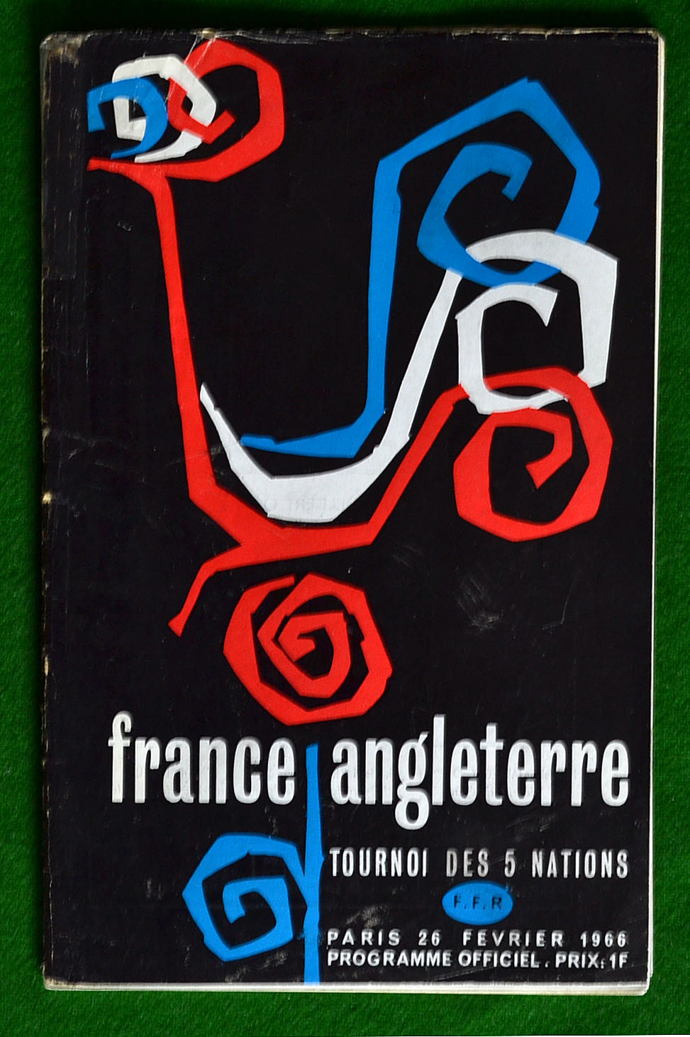 1966 France v England Rugby programme – played on 26th February at Stade Colombes, tape to spine and