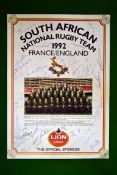 1992 South Africa Rugby Tour to England/France official signed publicity poster – large Lion Lager