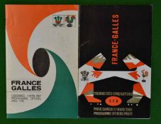 1965 &1967 France v Wales signed rugby programmes:: Played at Colombes 27th March 1965 both signed