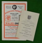 1949 Wales v England Football Programme and Itinerary: Played at Ninian Park 15th October 1949,