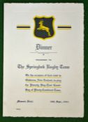 Rare 1937 South Africa Springbok Rugby tour to New Zealand Dinner Menu – held on 18th September at