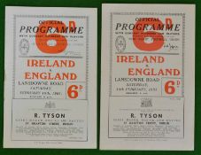 1951 & ‘53 Ireland v England Rugby Programmes – played at Lansdowne Road with one signature to ’51