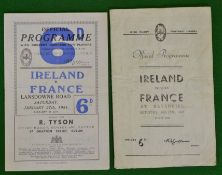 1950s Ireland v France Rugby Programmes – played at Lansdowne Road on 27/01/51 and played at