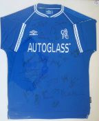 Chelsea FC Signed Football Shirt: Auto glass Sponsorship signed by 21 players include Zola, Wilkins,