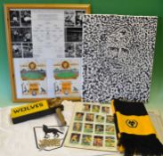 Wolverhampton Wanderers - Box of Football Related Items: To include Wooden football rattle, Wolves