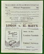 1949 London v St Mary’s Rugby Programme: Hospital Cup Semi-Final played at Richmond Athletic